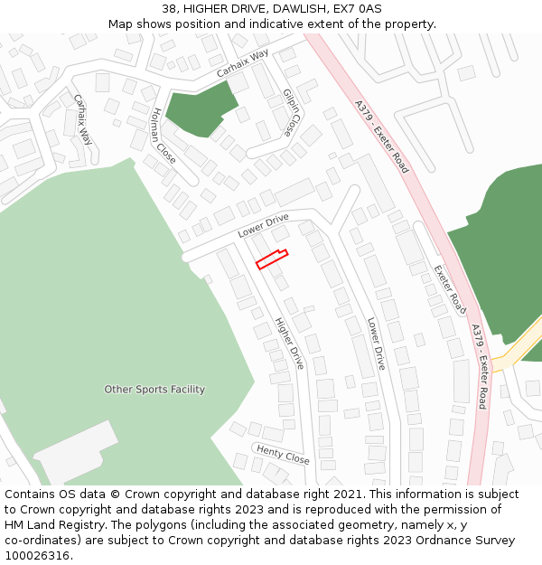 38, HIGHER DRIVE, DAWLISH, EX7 0AS: Location map and indicative extent of plot