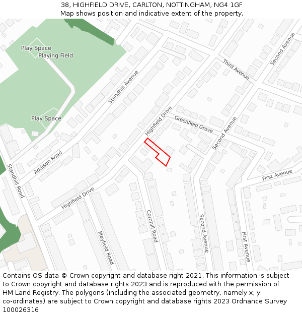 38, HIGHFIELD DRIVE, CARLTON, NOTTINGHAM, NG4 1GF: Location map and indicative extent of plot