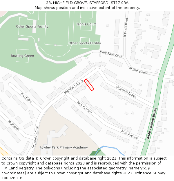 38, HIGHFIELD GROVE, STAFFORD, ST17 9RA: Location map and indicative extent of plot