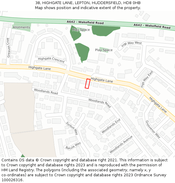 38, HIGHGATE LANE, LEPTON, HUDDERSFIELD, HD8 0HB: Location map and indicative extent of plot