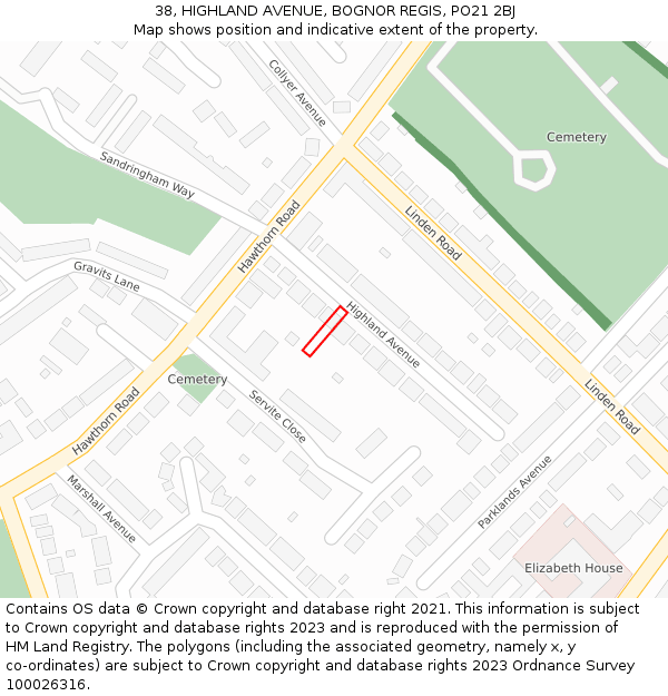 38, HIGHLAND AVENUE, BOGNOR REGIS, PO21 2BJ: Location map and indicative extent of plot