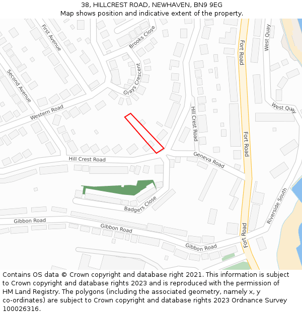 38, HILLCREST ROAD, NEWHAVEN, BN9 9EG: Location map and indicative extent of plot