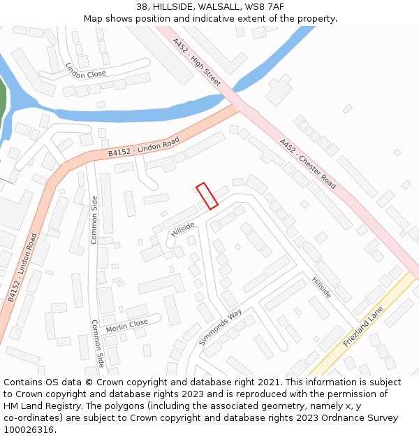 38, HILLSIDE, WALSALL, WS8 7AF: Location map and indicative extent of plot