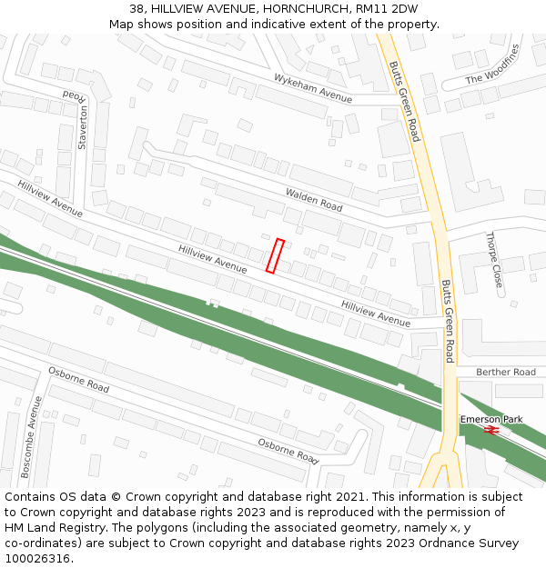 38, HILLVIEW AVENUE, HORNCHURCH, RM11 2DW: Location map and indicative extent of plot