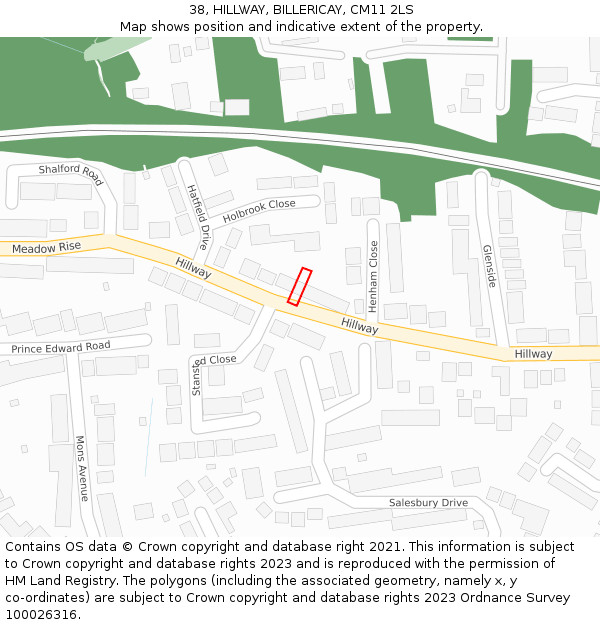 38, HILLWAY, BILLERICAY, CM11 2LS: Location map and indicative extent of plot