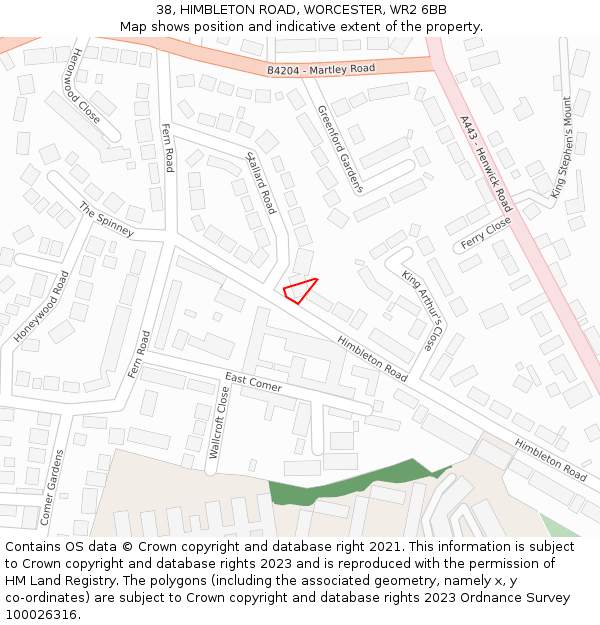 38, HIMBLETON ROAD, WORCESTER, WR2 6BB: Location map and indicative extent of plot
