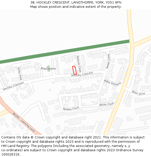 38, HOCKLEY CRESCENT, LANGTHORPE, YORK, YO51 9FN: Location map and indicative extent of plot