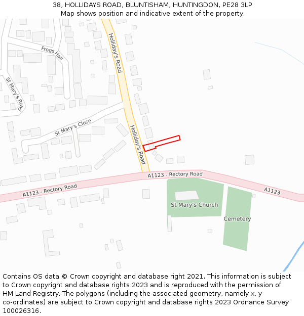 38, HOLLIDAYS ROAD, BLUNTISHAM, HUNTINGDON, PE28 3LP: Location map and indicative extent of plot