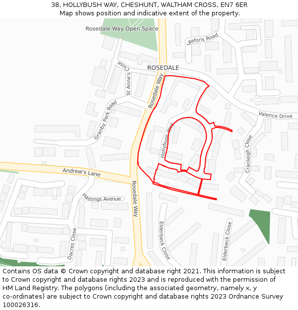 38, HOLLYBUSH WAY, CHESHUNT, WALTHAM CROSS, EN7 6ER: Location map and indicative extent of plot