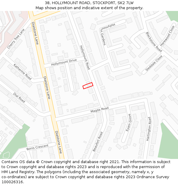 38, HOLLYMOUNT ROAD, STOCKPORT, SK2 7LW: Location map and indicative extent of plot