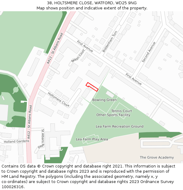 38, HOLTSMERE CLOSE, WATFORD, WD25 9NG: Location map and indicative extent of plot