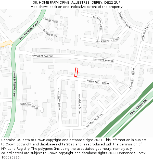 38, HOME FARM DRIVE, ALLESTREE, DERBY, DE22 2UP: Location map and indicative extent of plot