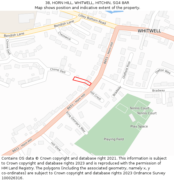 38, HORN HILL, WHITWELL, HITCHIN, SG4 8AR: Location map and indicative extent of plot
