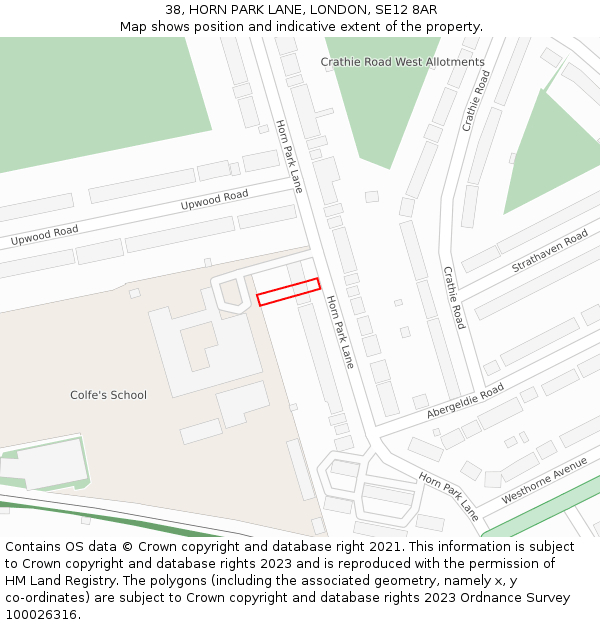 38, HORN PARK LANE, LONDON, SE12 8AR: Location map and indicative extent of plot