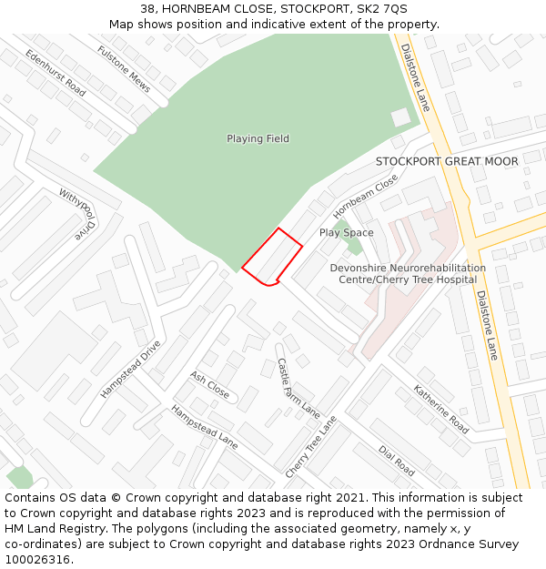 38, HORNBEAM CLOSE, STOCKPORT, SK2 7QS: Location map and indicative extent of plot