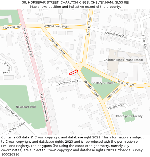 38, HORSEFAIR STREET, CHARLTON KINGS, CHELTENHAM, GL53 8JE: Location map and indicative extent of plot