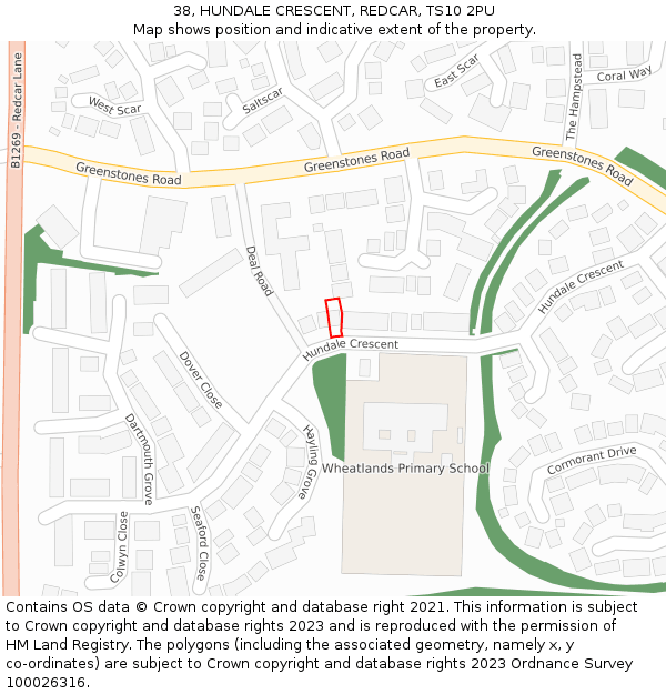 38, HUNDALE CRESCENT, REDCAR, TS10 2PU: Location map and indicative extent of plot