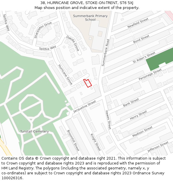 38, HURRICANE GROVE, STOKE-ON-TRENT, ST6 5XJ: Location map and indicative extent of plot