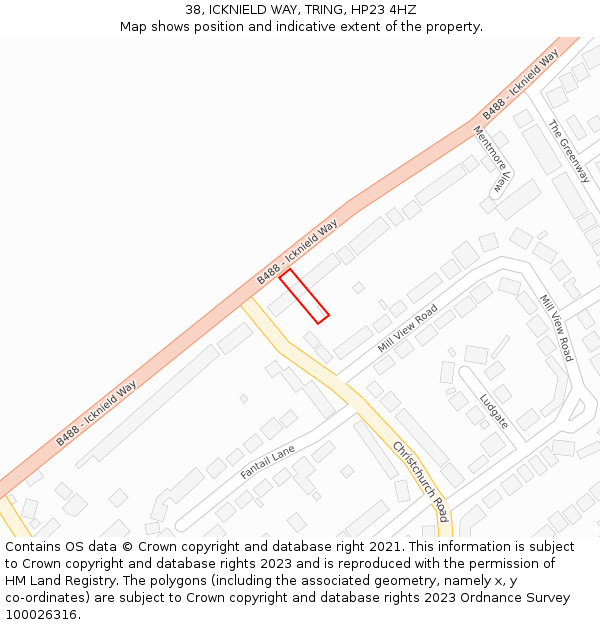 38, ICKNIELD WAY, TRING, HP23 4HZ: Location map and indicative extent of plot