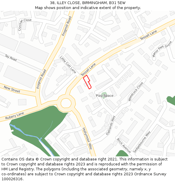 38, ILLEY CLOSE, BIRMINGHAM, B31 5EW: Location map and indicative extent of plot