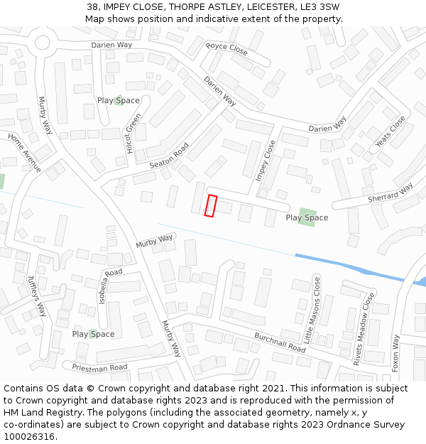38, IMPEY CLOSE, THORPE ASTLEY, LEICESTER, LE3 3SW: Location map and indicative extent of plot