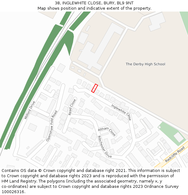 38, INGLEWHITE CLOSE, BURY, BL9 9NT: Location map and indicative extent of plot