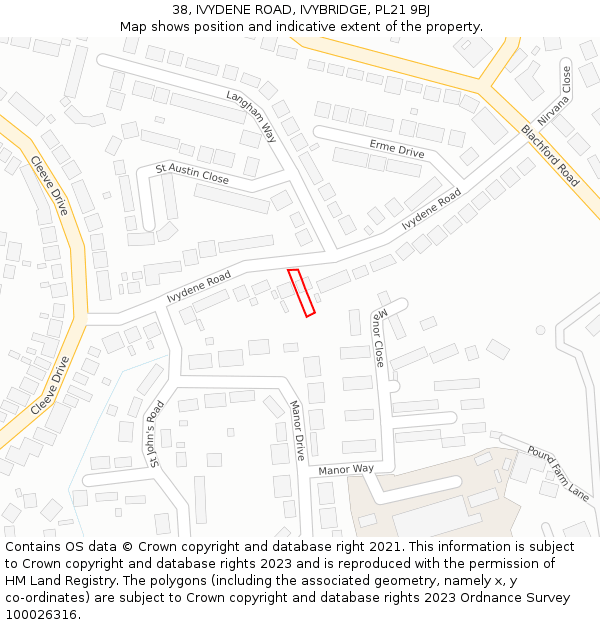 38, IVYDENE ROAD, IVYBRIDGE, PL21 9BJ: Location map and indicative extent of plot