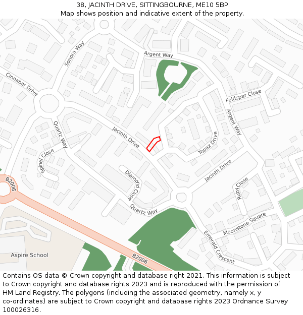 38, JACINTH DRIVE, SITTINGBOURNE, ME10 5BP: Location map and indicative extent of plot