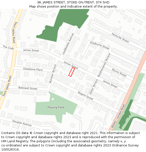 38, JAMES STREET, STOKE-ON-TRENT, ST4 5HD: Location map and indicative extent of plot