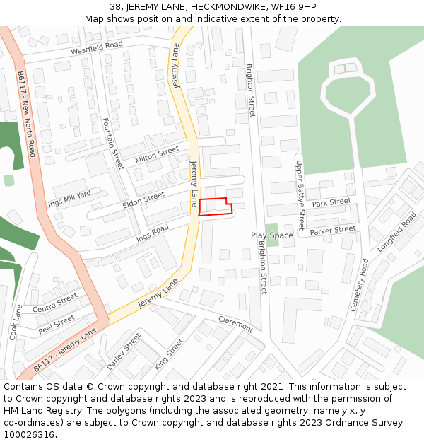 38, JEREMY LANE, HECKMONDWIKE, WF16 9HP: Location map and indicative extent of plot