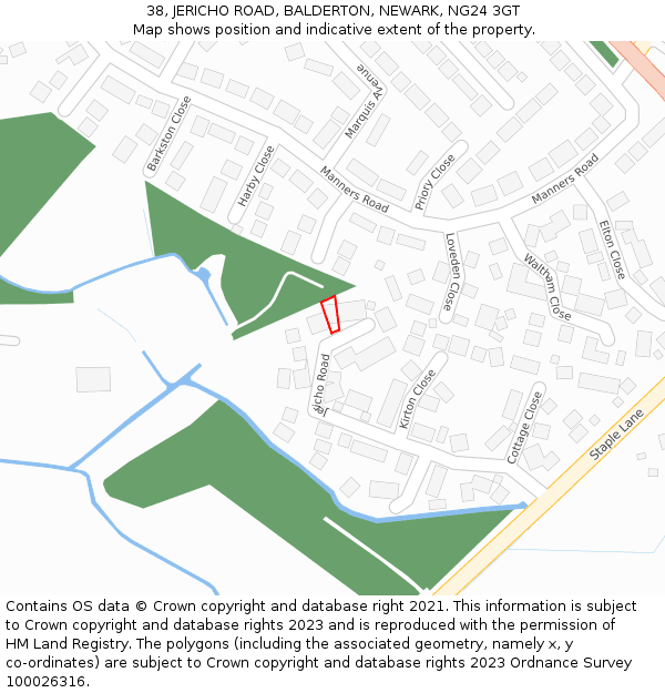 38, JERICHO ROAD, BALDERTON, NEWARK, NG24 3GT: Location map and indicative extent of plot