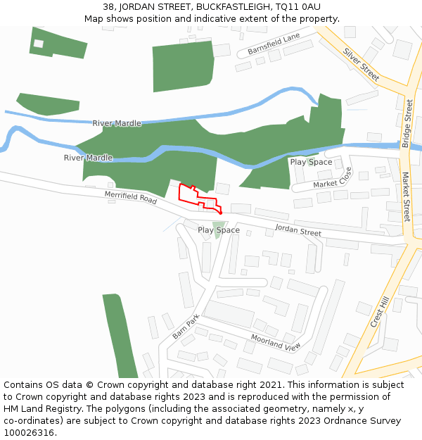 38, JORDAN STREET, BUCKFASTLEIGH, TQ11 0AU: Location map and indicative extent of plot