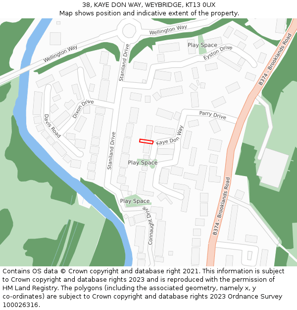 38, KAYE DON WAY, WEYBRIDGE, KT13 0UX: Location map and indicative extent of plot