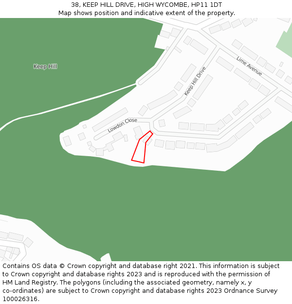 38, KEEP HILL DRIVE, HIGH WYCOMBE, HP11 1DT: Location map and indicative extent of plot