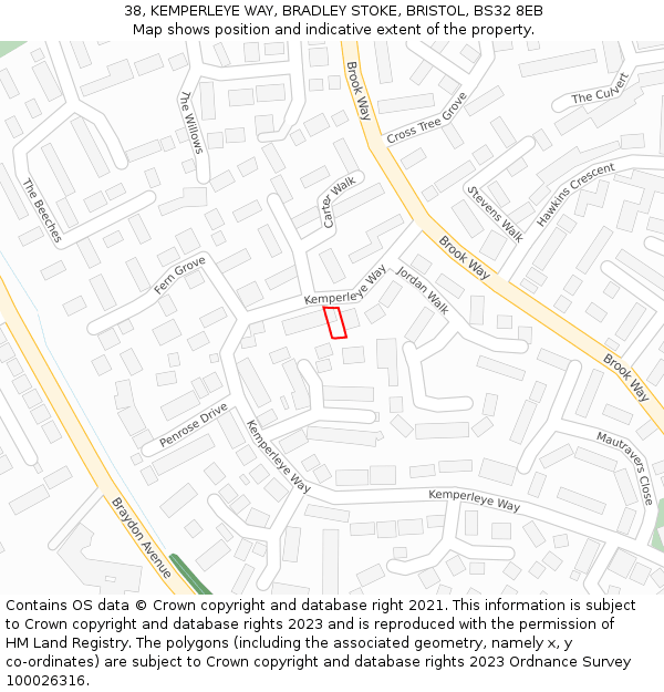 38, KEMPERLEYE WAY, BRADLEY STOKE, BRISTOL, BS32 8EB: Location map and indicative extent of plot