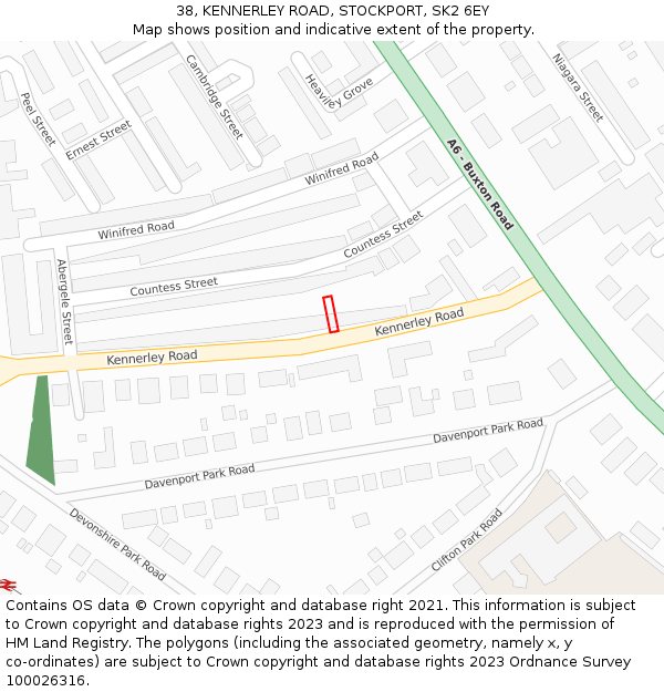 38, KENNERLEY ROAD, STOCKPORT, SK2 6EY: Location map and indicative extent of plot