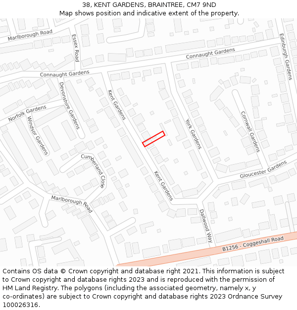 38, KENT GARDENS, BRAINTREE, CM7 9ND: Location map and indicative extent of plot