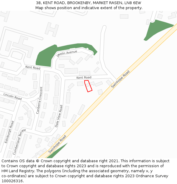 38, KENT ROAD, BROOKENBY, MARKET RASEN, LN8 6EW: Location map and indicative extent of plot