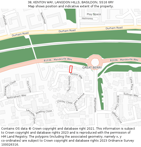 38, KENTON WAY, LANGDON HILLS, BASILDON, SS16 6RY: Location map and indicative extent of plot