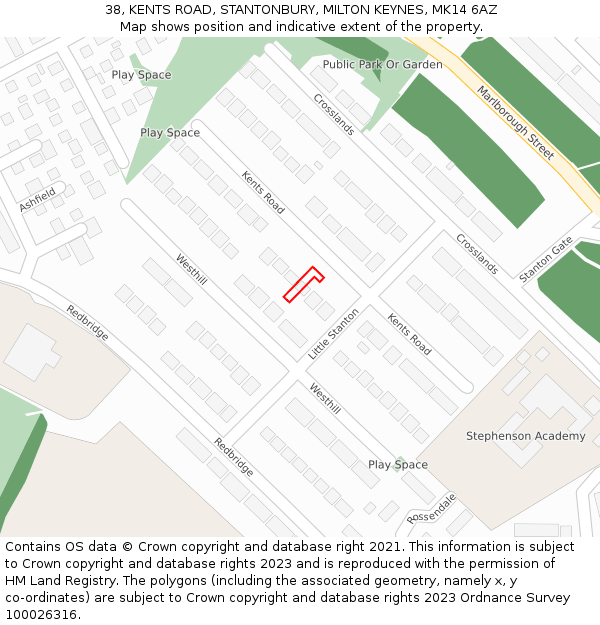 38, KENTS ROAD, STANTONBURY, MILTON KEYNES, MK14 6AZ: Location map and indicative extent of plot