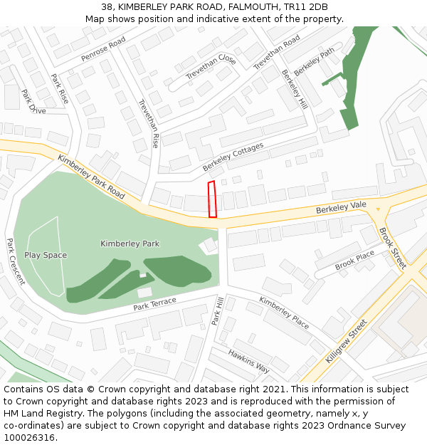 38, KIMBERLEY PARK ROAD, FALMOUTH, TR11 2DB: Location map and indicative extent of plot