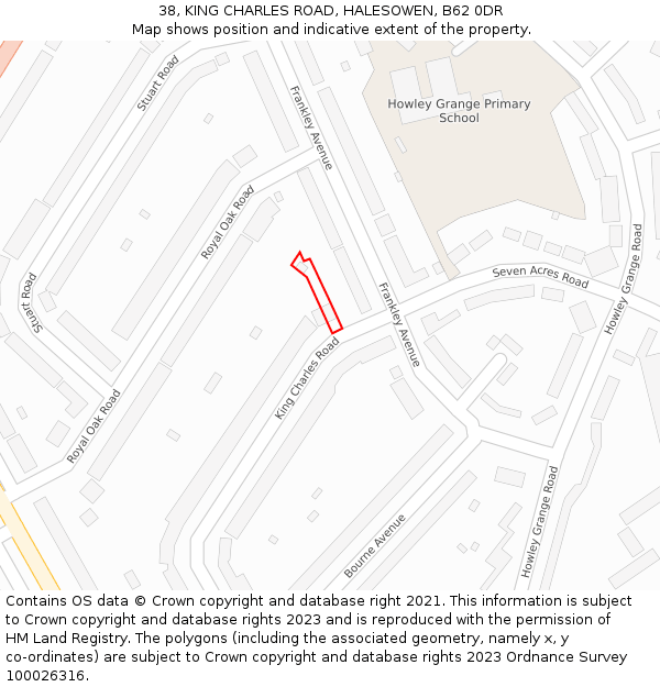 38, KING CHARLES ROAD, HALESOWEN, B62 0DR: Location map and indicative extent of plot