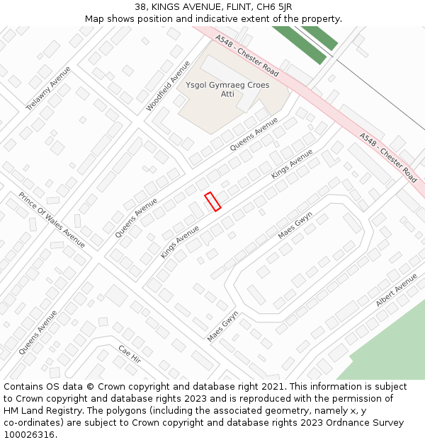 38, KINGS AVENUE, FLINT, CH6 5JR: Location map and indicative extent of plot