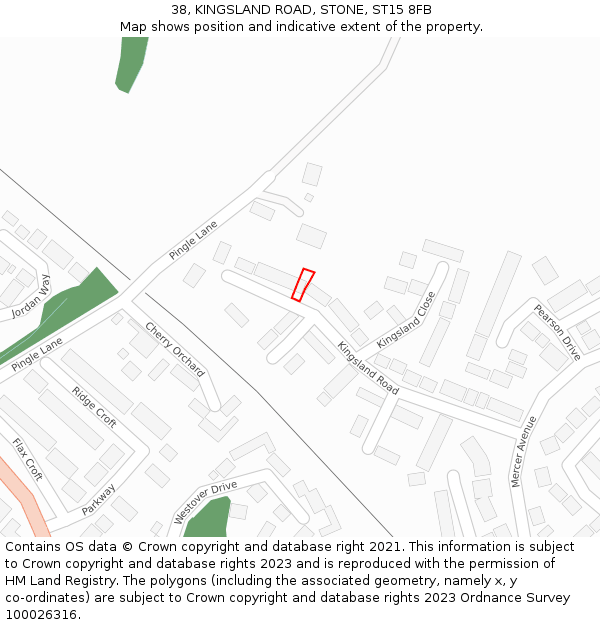 38, KINGSLAND ROAD, STONE, ST15 8FB: Location map and indicative extent of plot