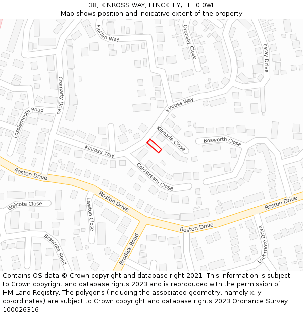 38, KINROSS WAY, HINCKLEY, LE10 0WF: Location map and indicative extent of plot