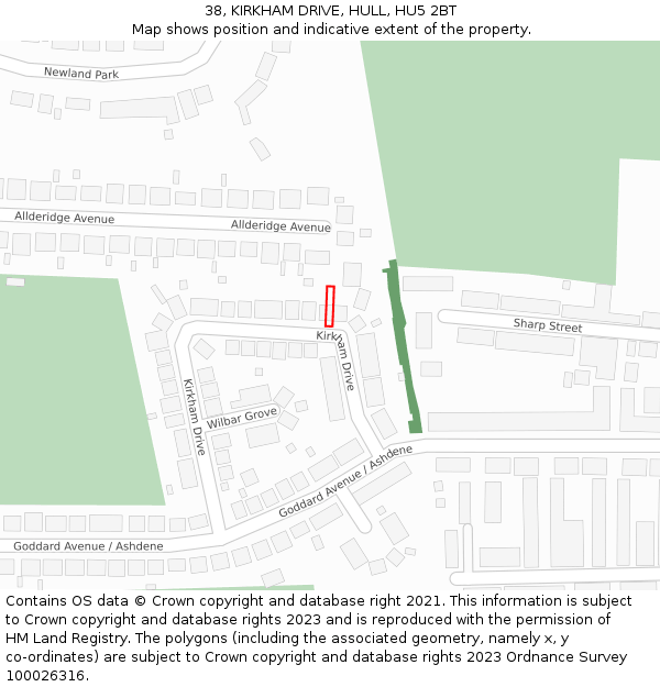 38, KIRKHAM DRIVE, HULL, HU5 2BT: Location map and indicative extent of plot