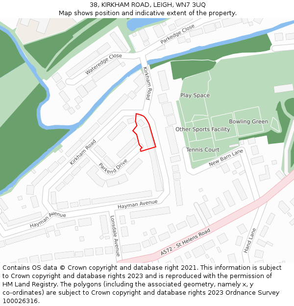 38, KIRKHAM ROAD, LEIGH, WN7 3UQ: Location map and indicative extent of plot