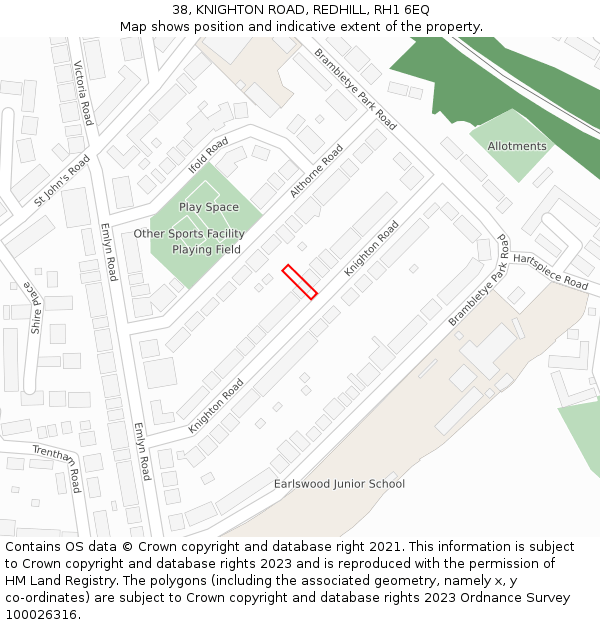 38, KNIGHTON ROAD, REDHILL, RH1 6EQ: Location map and indicative extent of plot