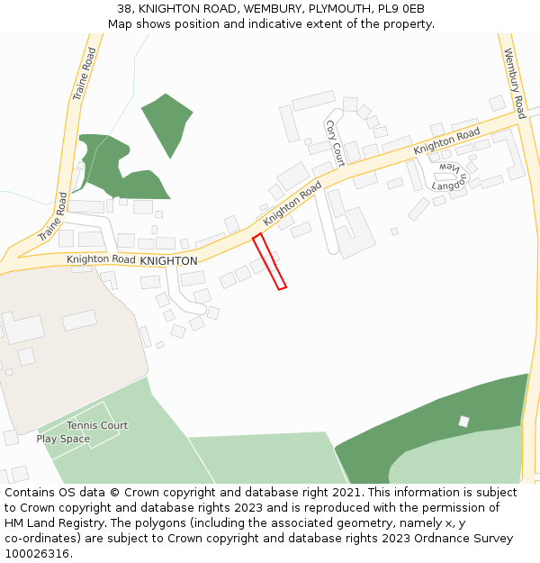 38, KNIGHTON ROAD, WEMBURY, PLYMOUTH, PL9 0EB: Location map and indicative extent of plot