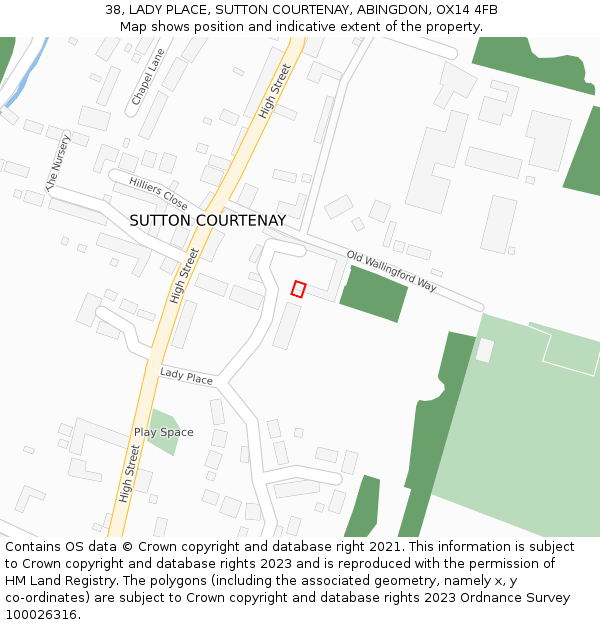 38, LADY PLACE, SUTTON COURTENAY, ABINGDON, OX14 4FB: Location map and indicative extent of plot